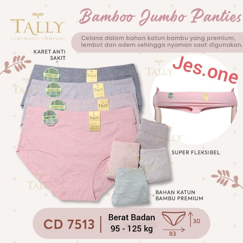 Tally 7513 CD Celana Dalam Wanita Jumbo Seamless Katun Bamboo Fit 3XL - 5XL