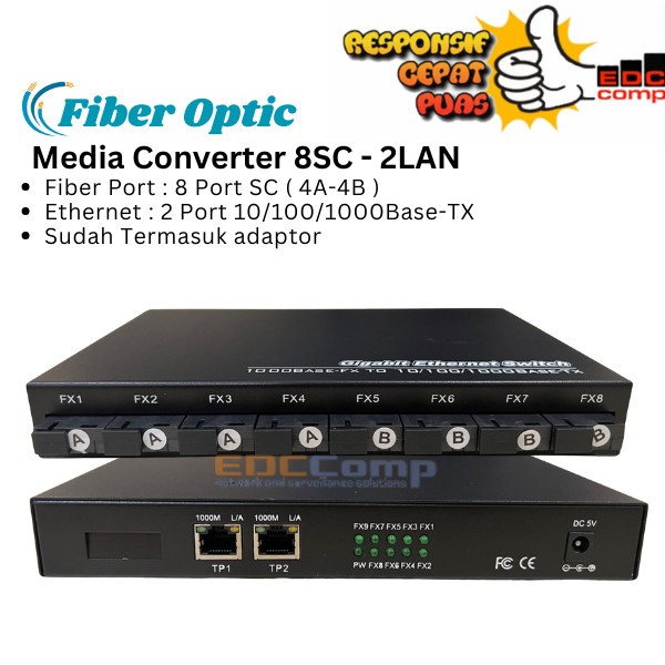 Media Converter 8 FO 2 LAN Gigabit | 8 Port FO 2 Port LAN Gigabit | 8 SC 2 LAN Gigabit