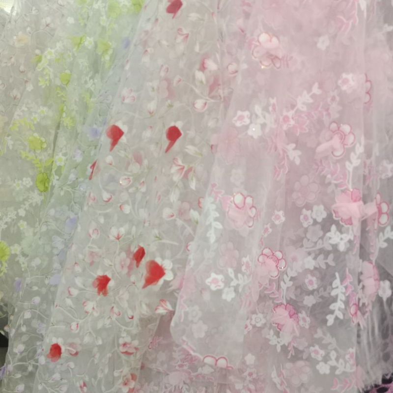 bahan kain organza bunga mewah motif warna 3D
