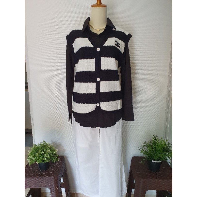 Kemeja Vest salur hitam C*line