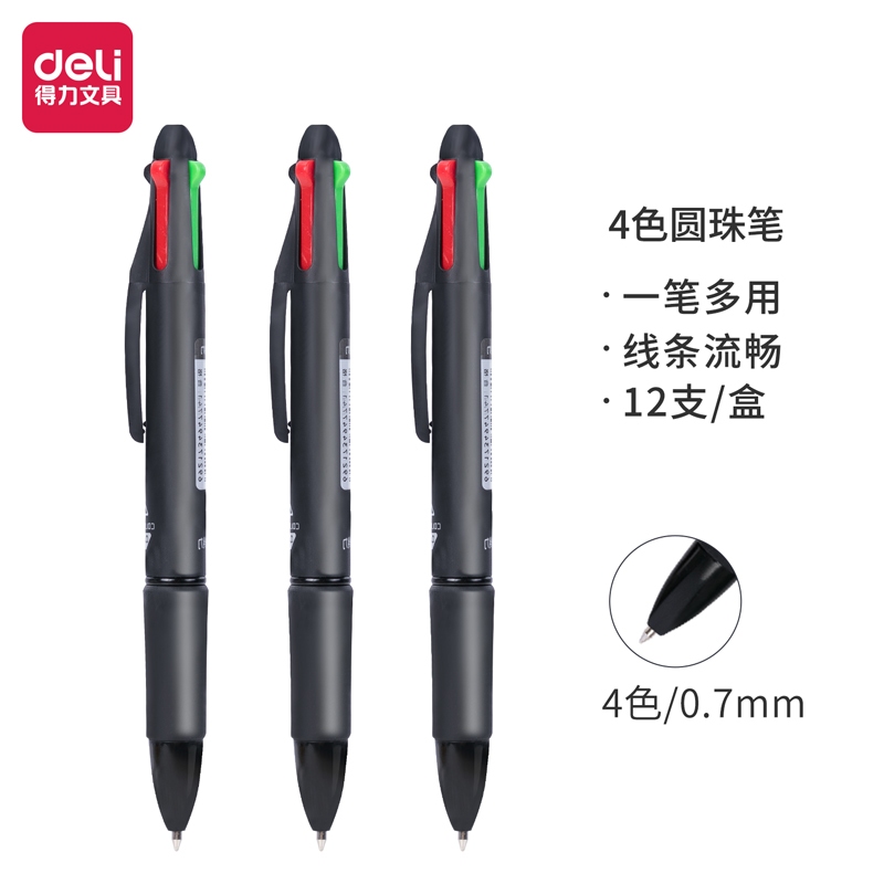 

Deli pulpen cetek warna-warni 4 warna 0.7mm pulpen pelajar multifungsi 33390