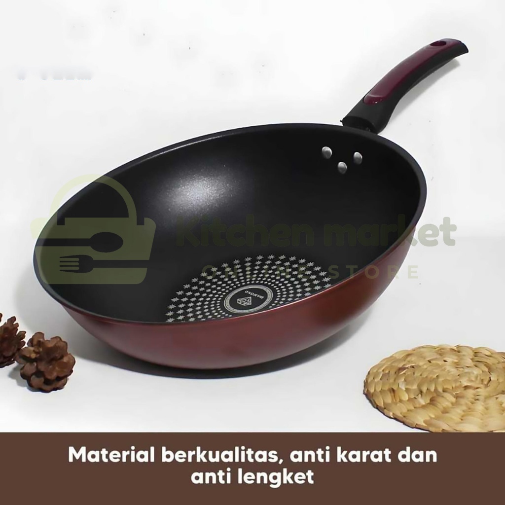Wajan Penggorengan Anti Lengket Ukuran Diameter 32cm / Wajan Gagang Jumbo Diamond Wok Pan