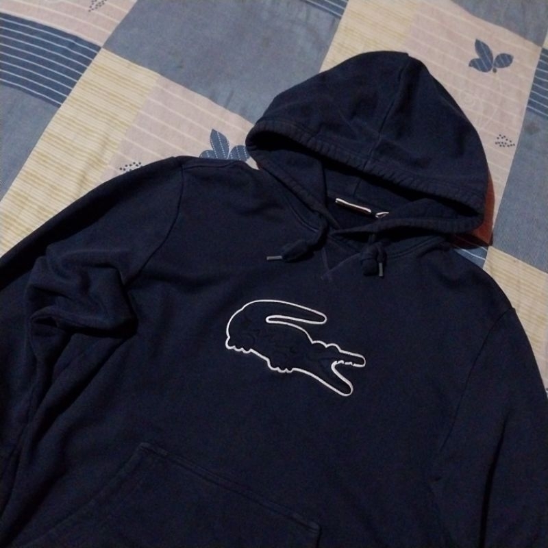 hoodie lacoste big logo navy on navy second bekas