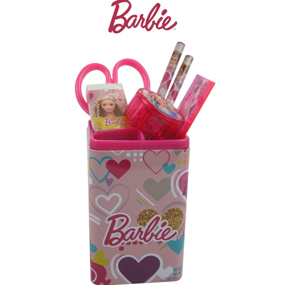 

BARBIE Stationery Set Alat Tulis Set Ori Penggaris Pensil Penghapus Serutan Gunting Pen Holder Karakter BB26 x W8U7
