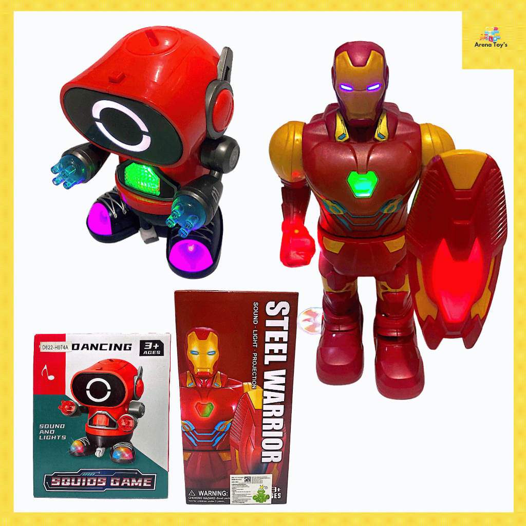 Mainan Anak Robot Dancing Squid Game / Robot Iron Man Bisa Jalan Mengeluarkan Musik Dan Lampu LED