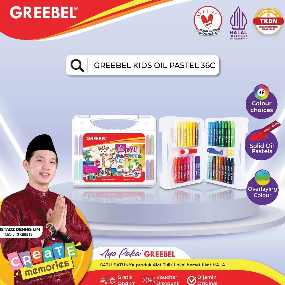 

GREEBEL Crayon Krayon Kids Oil Pastel 36 Warna 36C tdk berdebu cerah utk anak sekolah art tdk beracun l K3N3