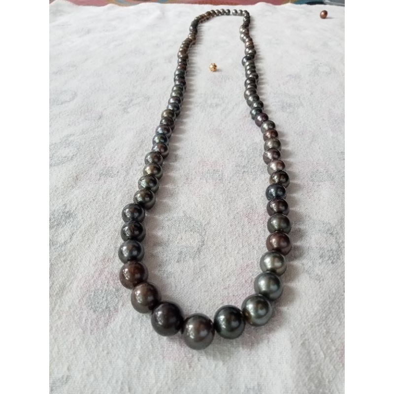 kalung full mutiara air laut hitam Tahiti tasbih mutiara laut black Tahitian pearls