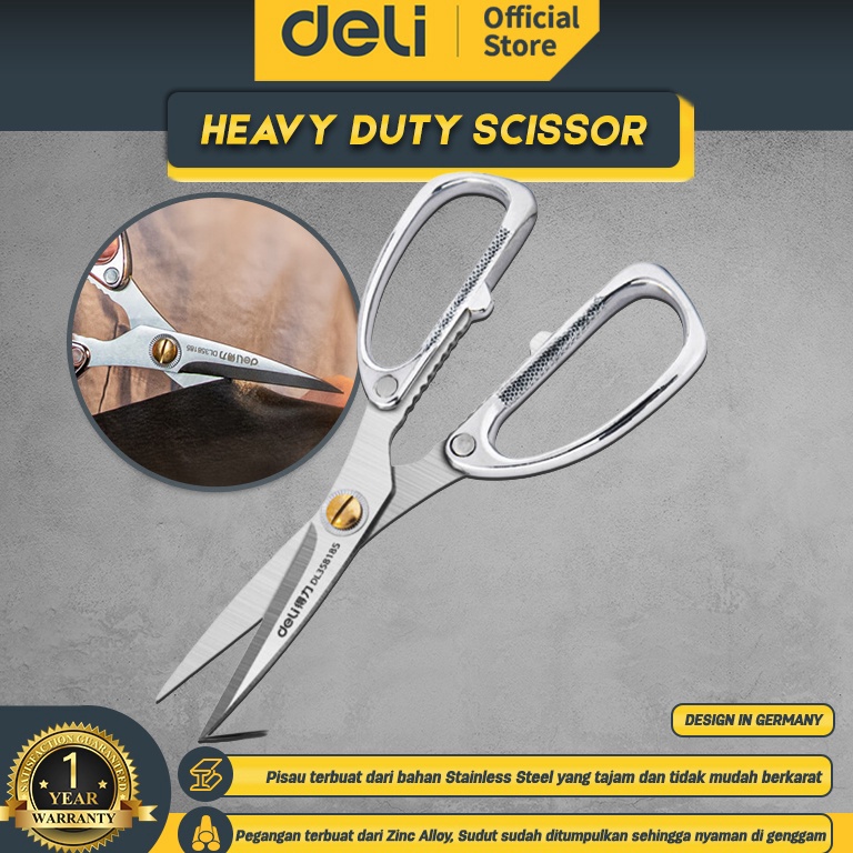 

Deli Heavy Duty Scissor Gunting Kain Kardus Kerja Industri Stainless Steel Sangat Tajam DL358185 w W1M8