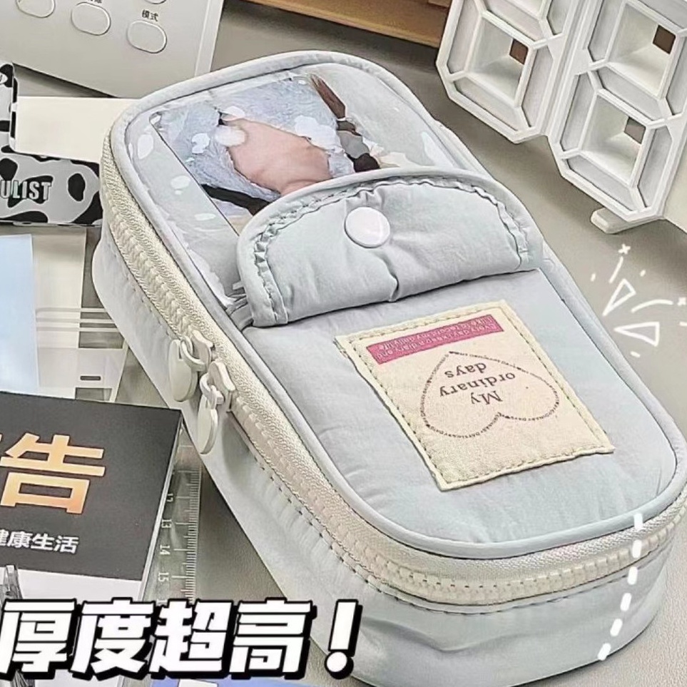 

Pencil case tempat pensil retro heart zipper large capacity stationery cosmetic pouch v H6M8