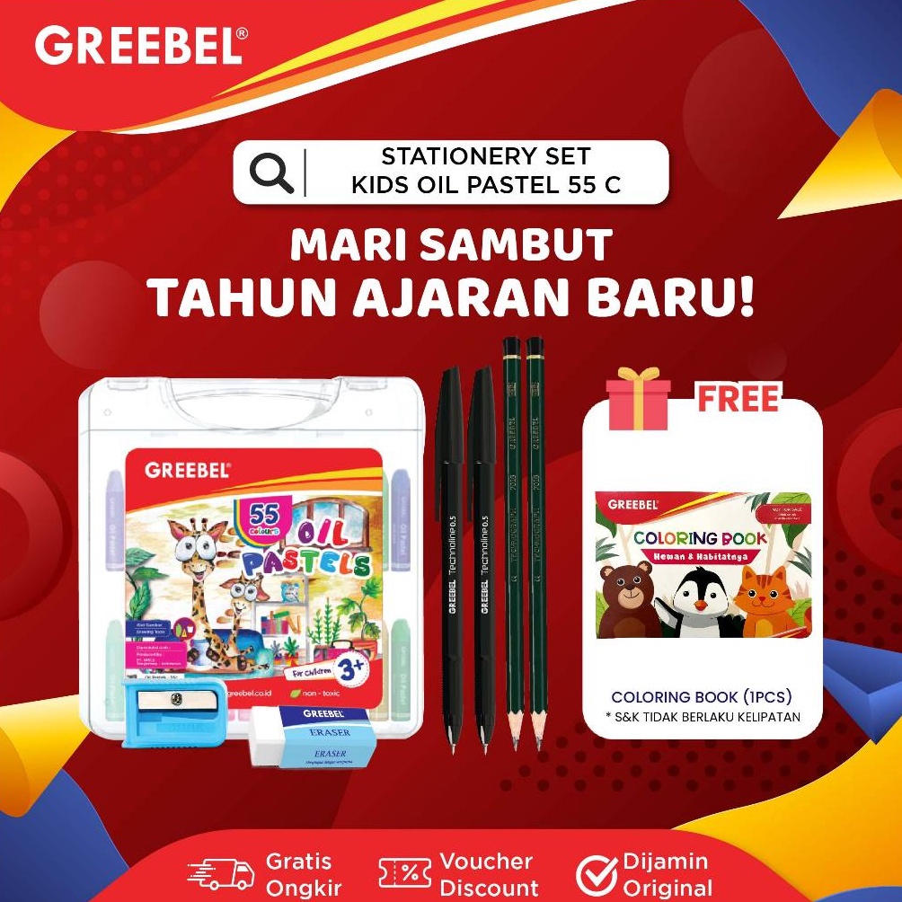 

KODE F89L GREEBEL Crayon Oil Pastel 55 Warna Bundling Gratis Paket Alat Tulis Crayon Greebel Krayon Greebel
