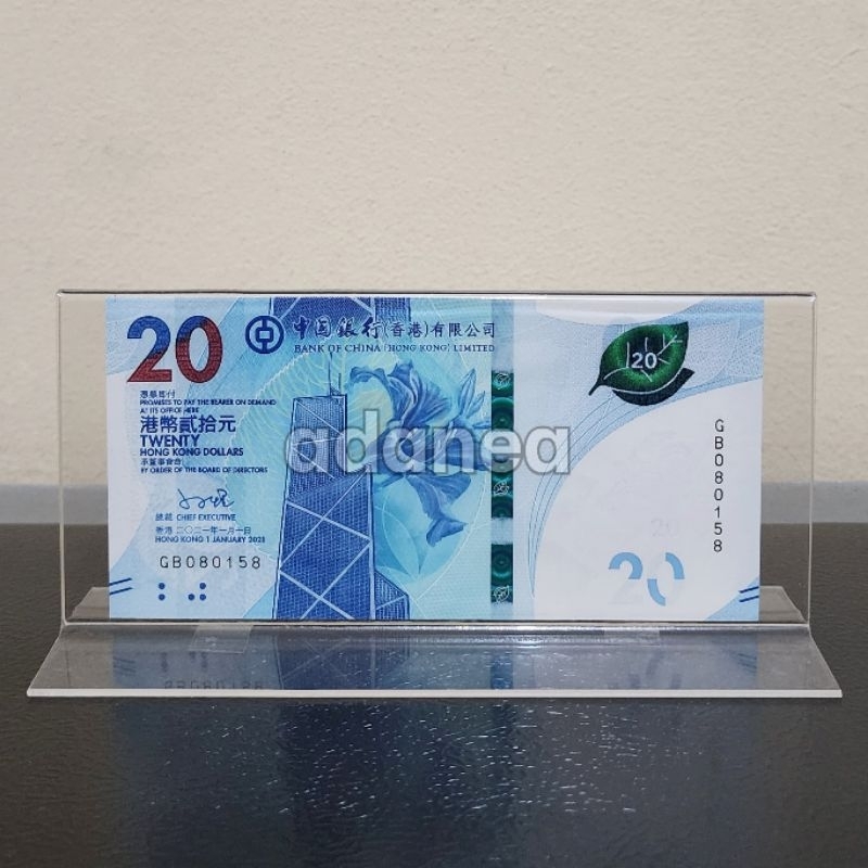 Pajangan Hiasan Akrilik Display Uang Hongkong 20 Dolar New Series