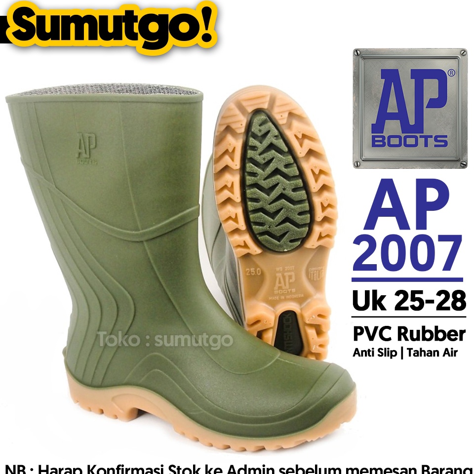 KODE K7B AP Boots AP 27 Sepatu Karet PVC Boot Hujan Hijau Waterproof Anti Slip Anti Air  APboots Sep