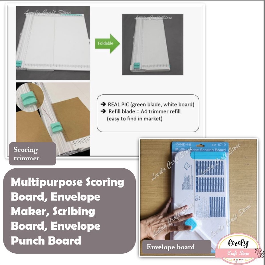 

LovelyCraftStore 2in1 Multipurpose Scoring Board Creasing Board Trimmer A4 Paper Trimmer dan Scoring Board Trimmer Pemotong Kertas Creaser Envelope Board Punch w T1A6