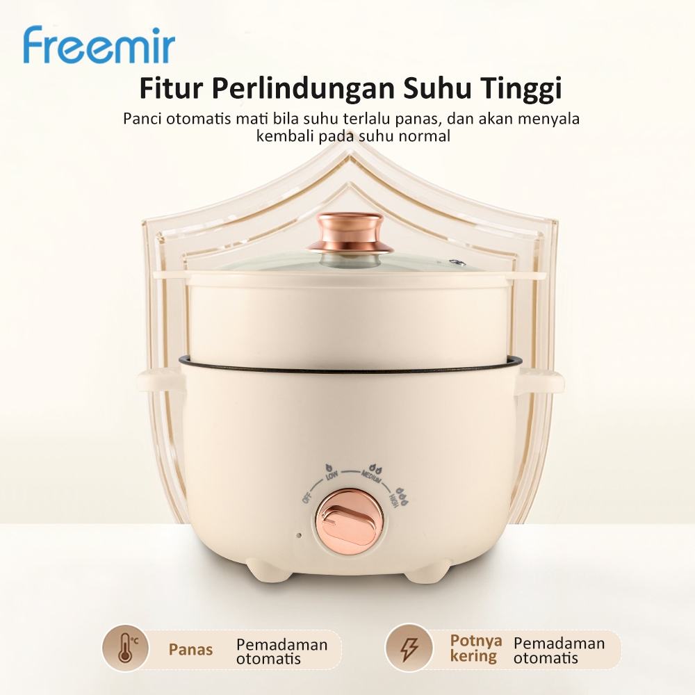 [DEALS] freemir Panci Listrik Anti Lengket  Multifungsi Serbaguna Low Watt 2.5L 24cm  Electric Cooki