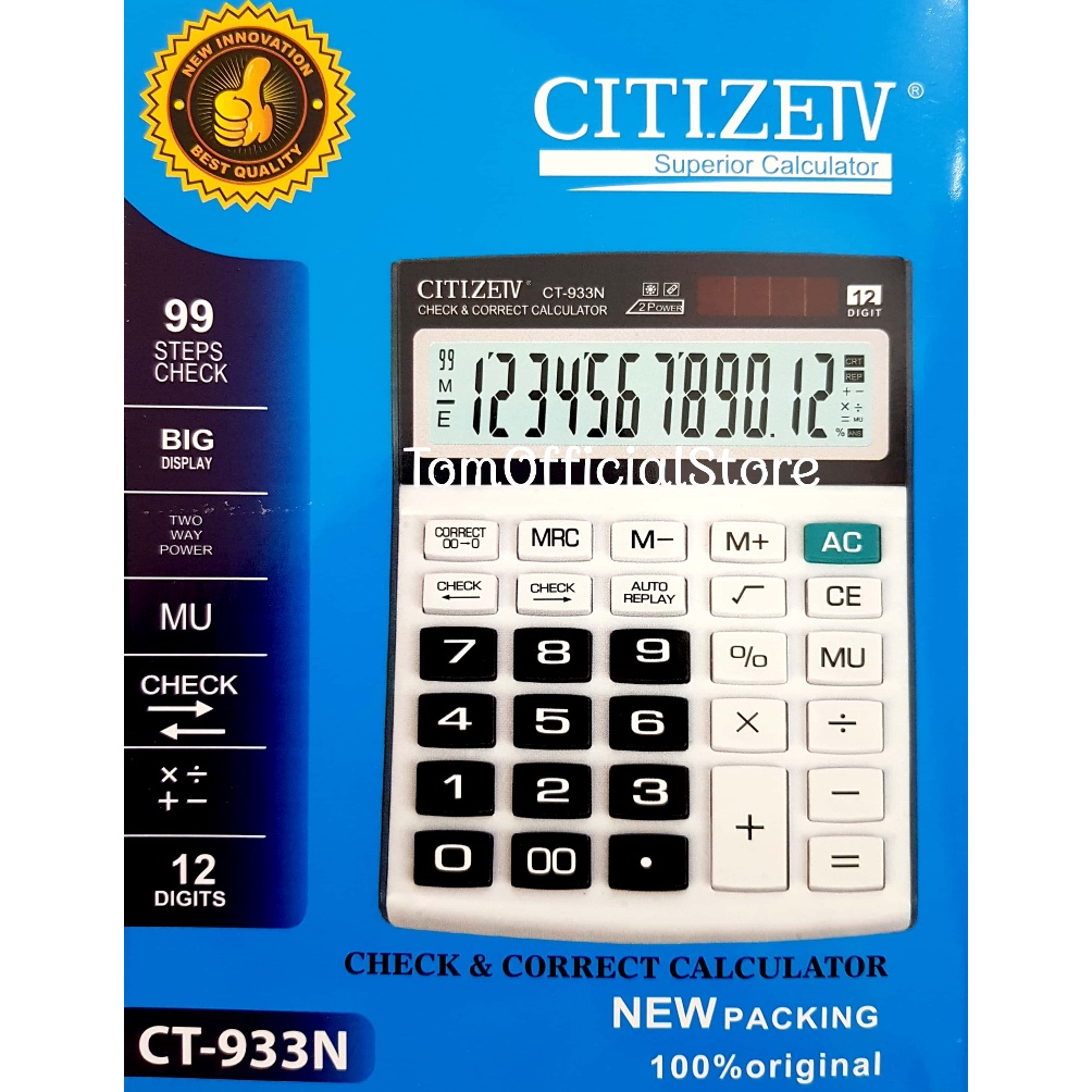 

Kalkulator CT933N 12 Digit Calculator Check Dual 2 Power r X7S7