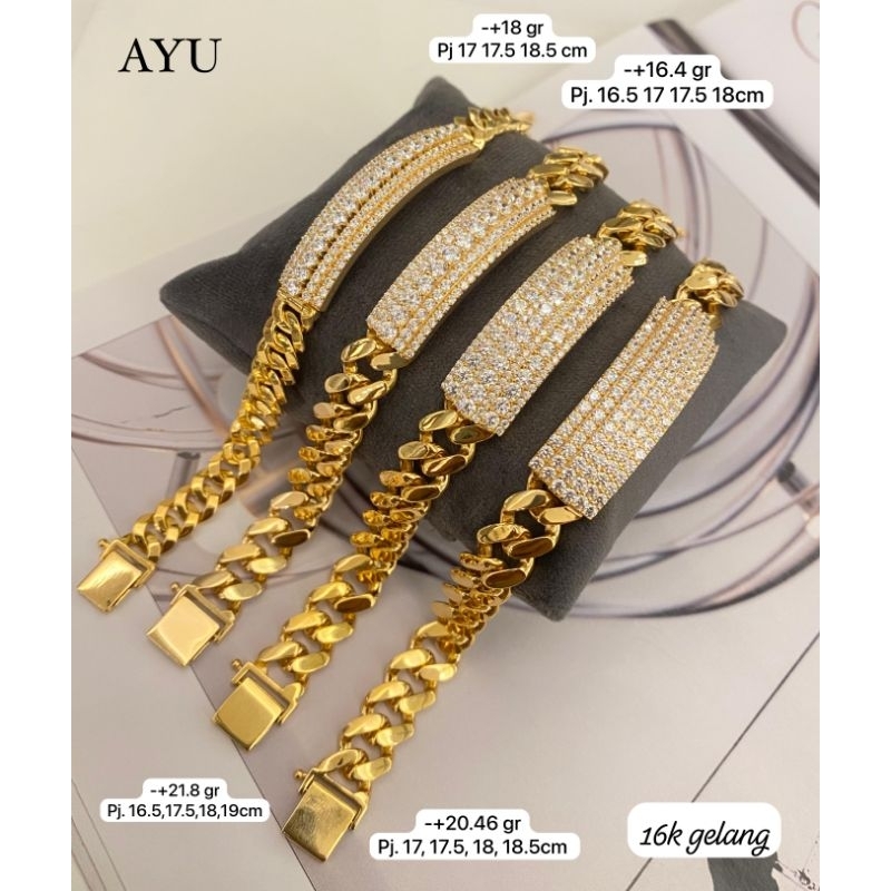 Gelang Rantai Holo Papan Permata Koleksi Josean Elegant Emas Asli