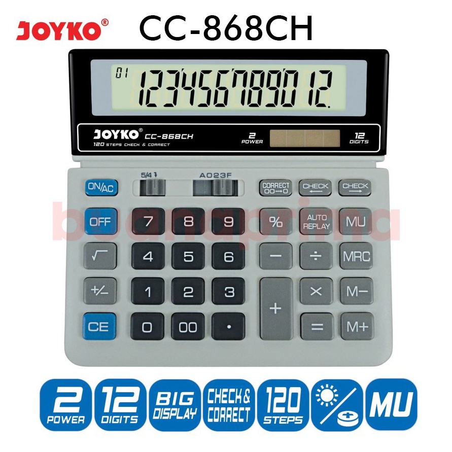 

Kalkulator Joyko 12 Digits Check Correct Besar CC868CH Calculator Bisa Delete Bisa Cek History l C6O3
