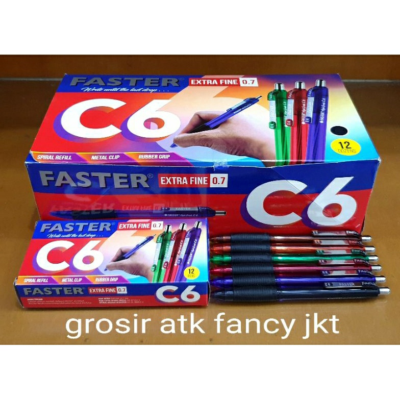 

KODE X56S 12 buah Pulpen Pen Pena Ball Pen Ballpoint Bolpen Faster C6 Extra Fine Point 7 mm Clicker Cetrek Hitam