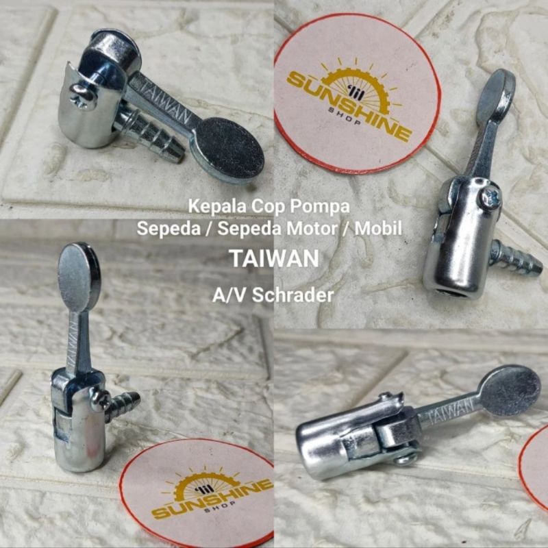 Adaptor Kepala Cop Pompa Pentil AV Schrader Sepeda Motor Made in TAIWAN Besi Alloy Lipat Tekuk