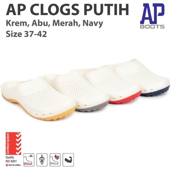 KODE U65H Sandal Slop AP CLOGS PUTIH Kombinasi  Sandal AP Boots Karet Anti Slip  Sandal Selop Pria A