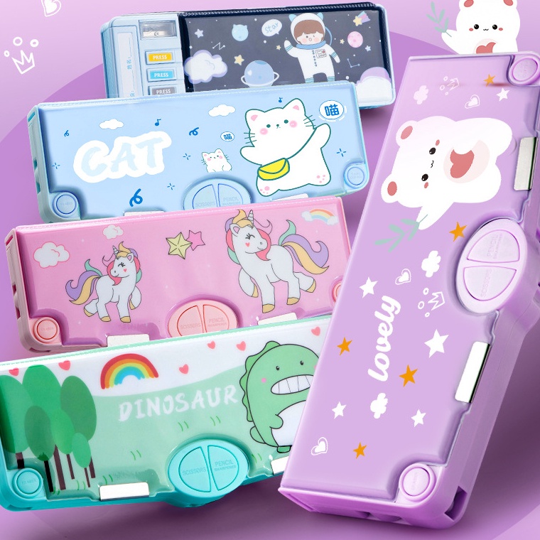 

KODE O65R Tempat Pensil Multifungsi Motif Unicorn Dinosaurus Astronot Untuk Anak SD TK Kotak Pensil Pola Kartun 2 Lapis