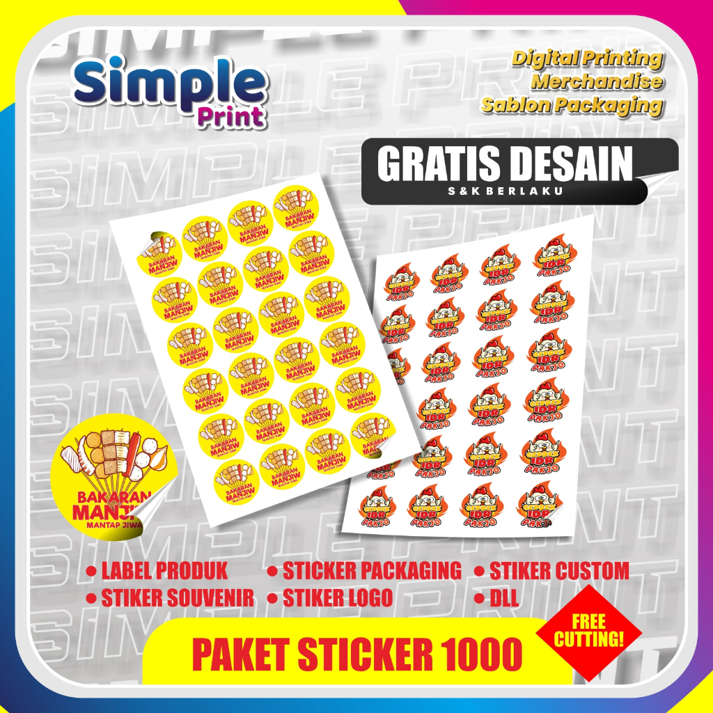 

Stiker Label 1000PCS Chromo / Vinyl Paket Plus Cutting Cetak Sticker Label Sticker Custom Kemasan