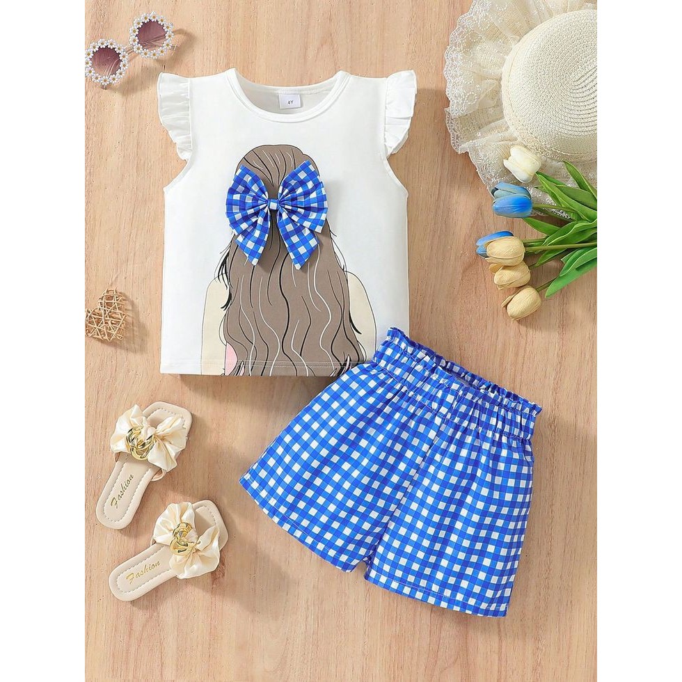 renzcolection suzana setelan  anak perempuan baju anak perempuan celana kotak kotak umur 1-7 tahun