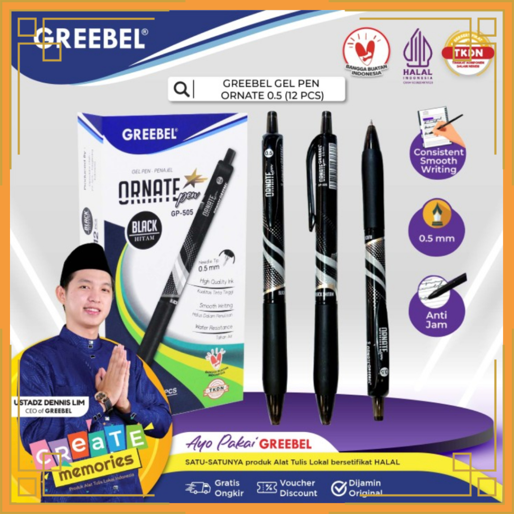 

GREEBEL Pena tinta gel ornate hitam GP-505 (pcs)