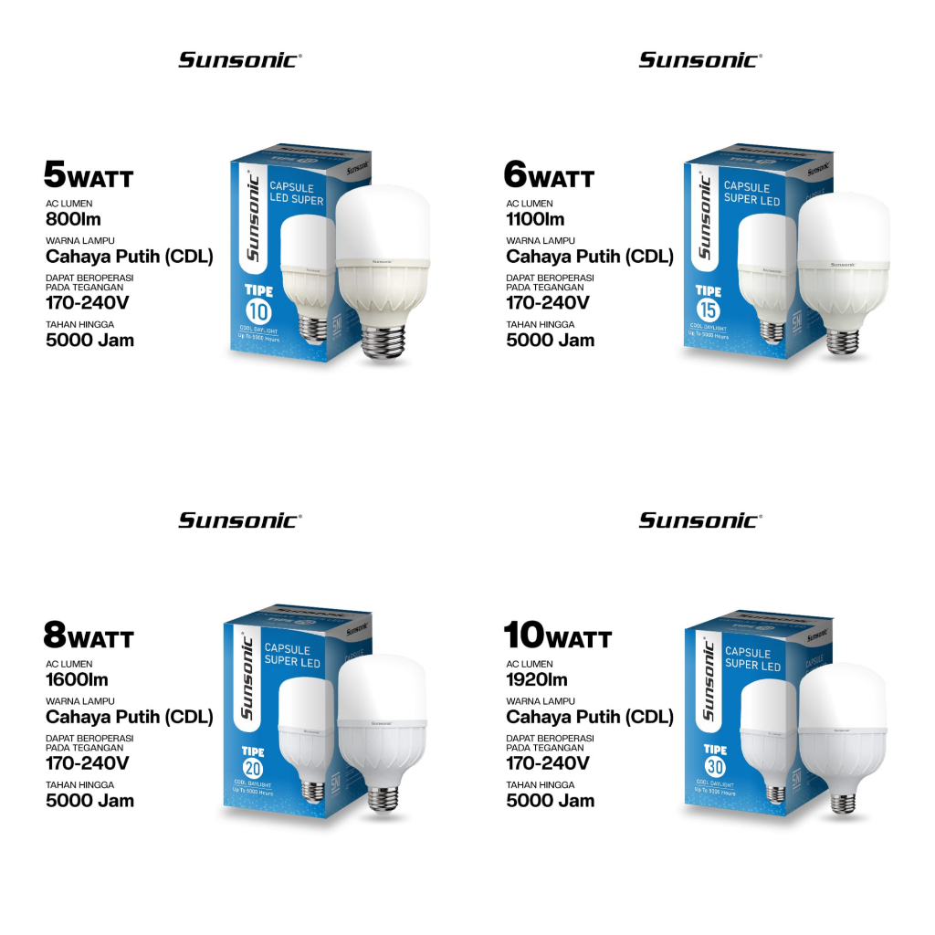 SUNSONIC Lampu LED Bulb Murah 30 Watt 20 Watt 15 Watt 10 Watt 5 Watt Lampu LED Ekonomis DISTRIBUTOR 