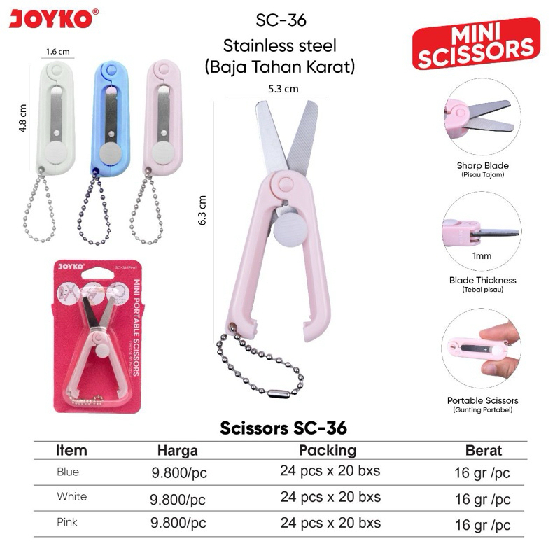 

Gunting Lipat Mini Sc36 Gantungan Kunci / Mini Portable Scissor Stainless Steel Sc-36 Joyko