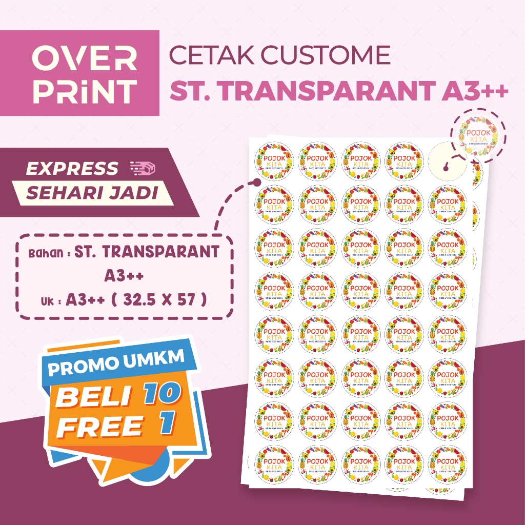 

Stiker Vinyl Transparant A3++ Uk 32.5 x 57 Cm | PRINT & CUT | SEHARI JADI | Label Makanan & Minuman