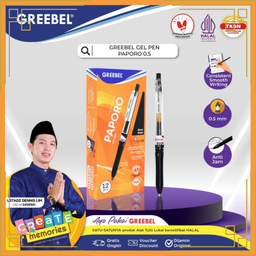 

GREEBEL Pena tinta gel paporo 0.5 hitam GP-507 (pcs)