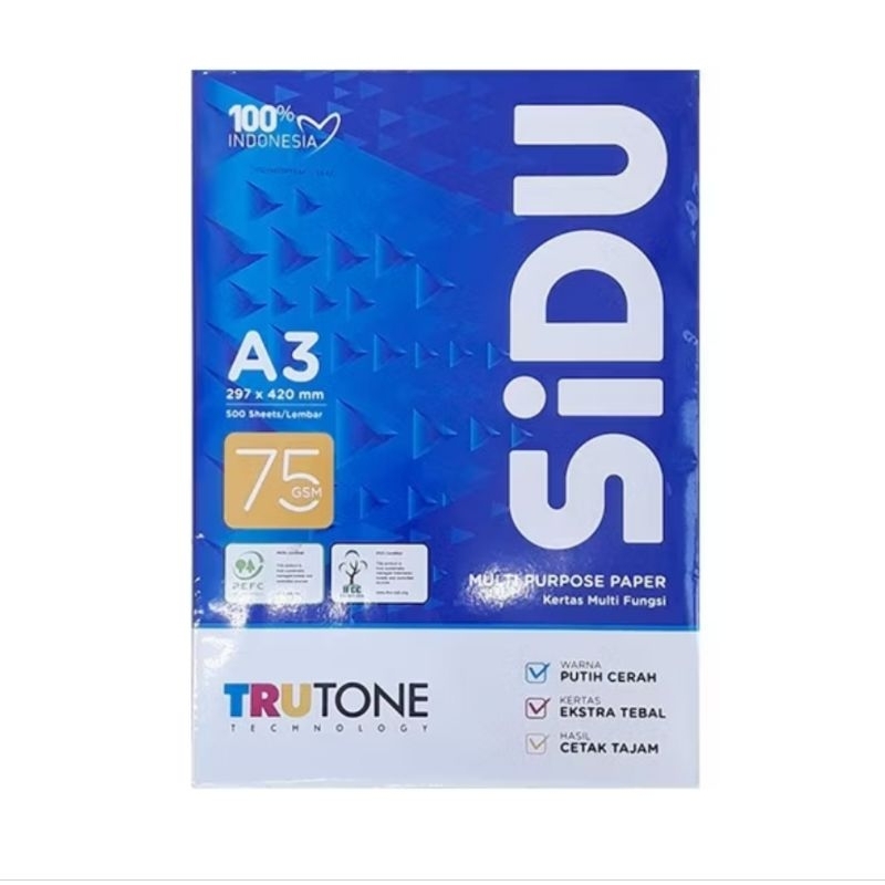 

SIDU HVS A3 75 GSM / Kertas HVS / Kertas Fotocopy