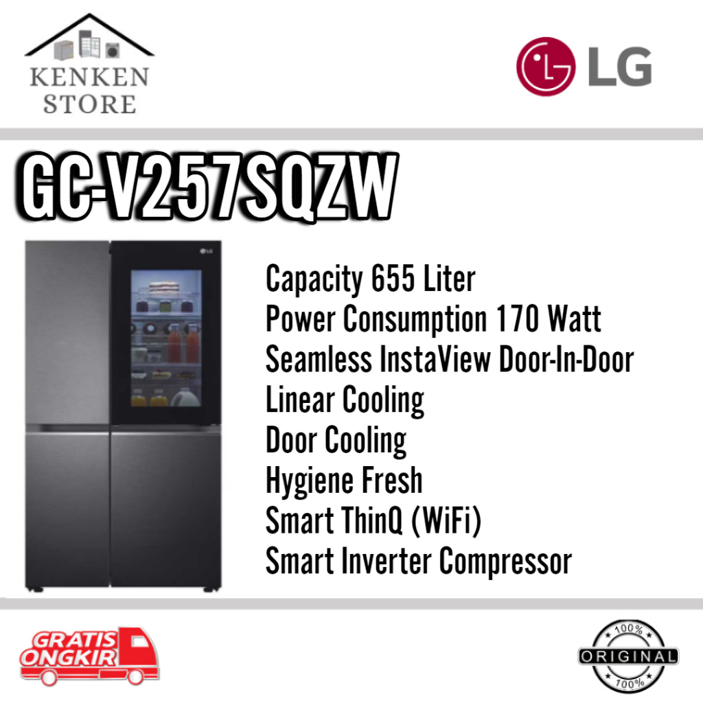 KULKAS LG SIDE BY SIDE GCV257SQZW 655 LITER SIDE BY SIDE LG INVERTER