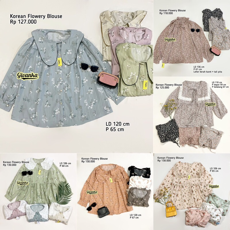 BLOUSE FLOWERY KOREAN 6MODEL LENGAN PANJANG/ ATASAN WANITA BUNGA-BUNGA LENGAN PANJANG/ BLOUSE FLOWER
