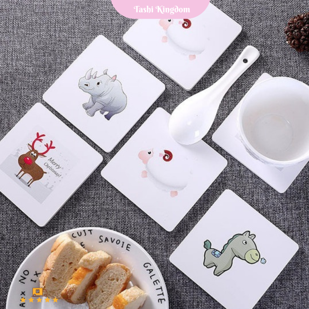 Tatakan minuman natal, tatakan gelas panci kayu, tatakan gelas korea motif lucu alas gelas anti pana