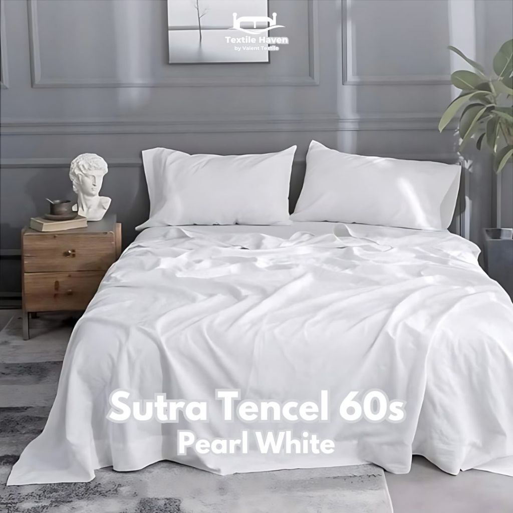 Sprei Set Sutra Tencel Serat Bamboo Original 60s / Sprei sutra organic / Sprei Silk Sutra Polos Puti