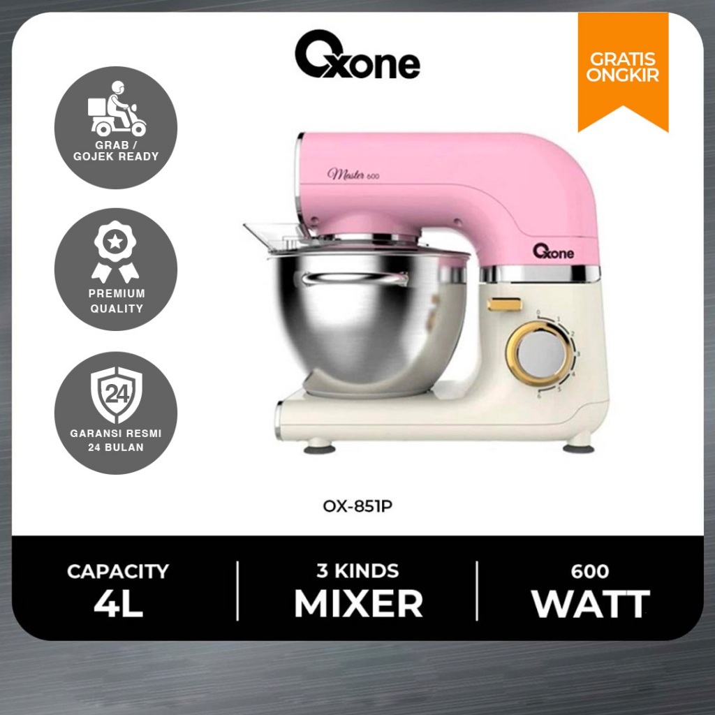 Oxone OX851 Stand Mixer 4 L Pengaduk Pengocok Telur Adonan Kue | OX851G OX851P