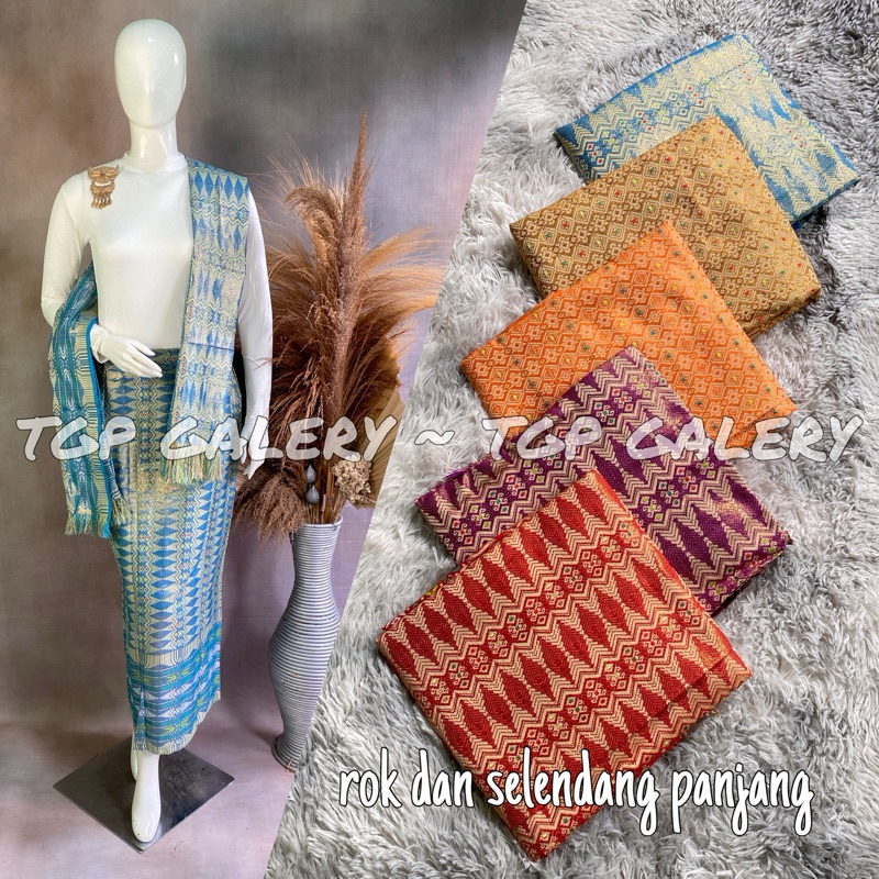 ( BISA COD ) Rok Songket Dan Selendang / Songket Thailand / Songket Bawahan Kebaya / Bawahan Tradisi