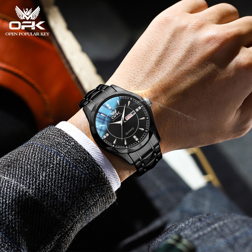 official opk jam tangan pria anti air original 100% cowok tahan analog terbaru stainless steel