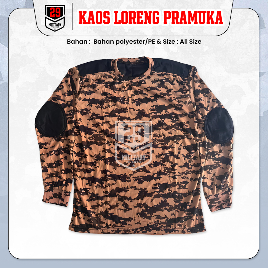 KAOS PRAMUKA Loreng Deker Pria Baju Pramuka Polyester PE Lengan Panjang KAOS TUNAS KITRI