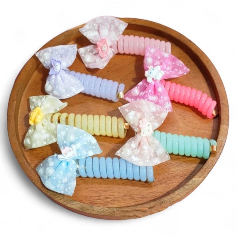 Ikat rambut spiral karakter sanrio my melody hello kitty cinnamoroll kuromi pompompurin glitter sequ