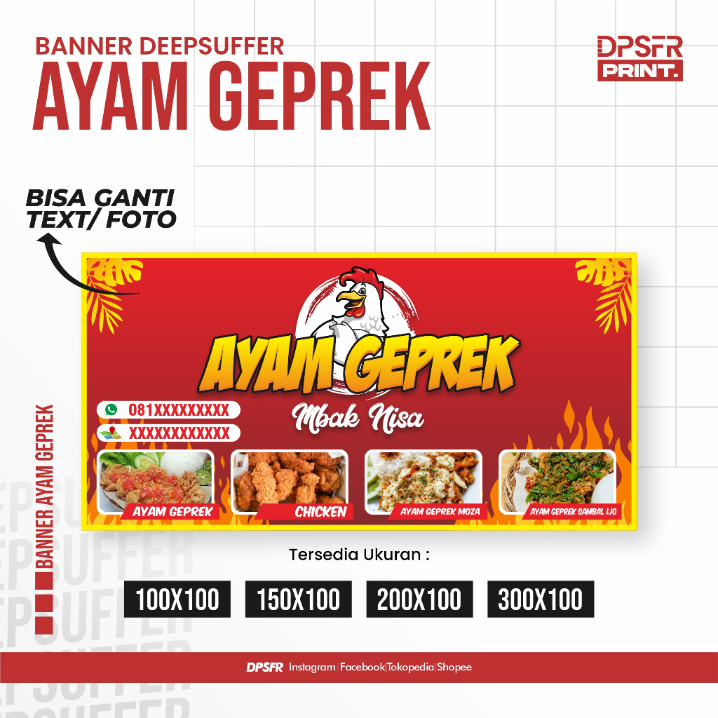 CETAK BANNER / SPANDUK / BALIHO - AYAM GEPREK CUSTOM NAMA