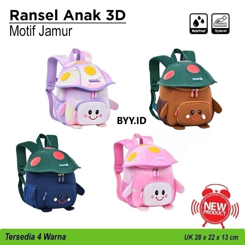 Tas Ransel Anak 3D Motif Jamur BESAR 28x22x13cm