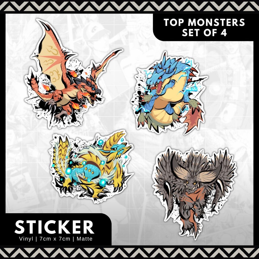

Sticker Vinyl Monster Hunter Top Monsters Set (Zinogre, Nergigante, Lagiacrus, Rathalos)