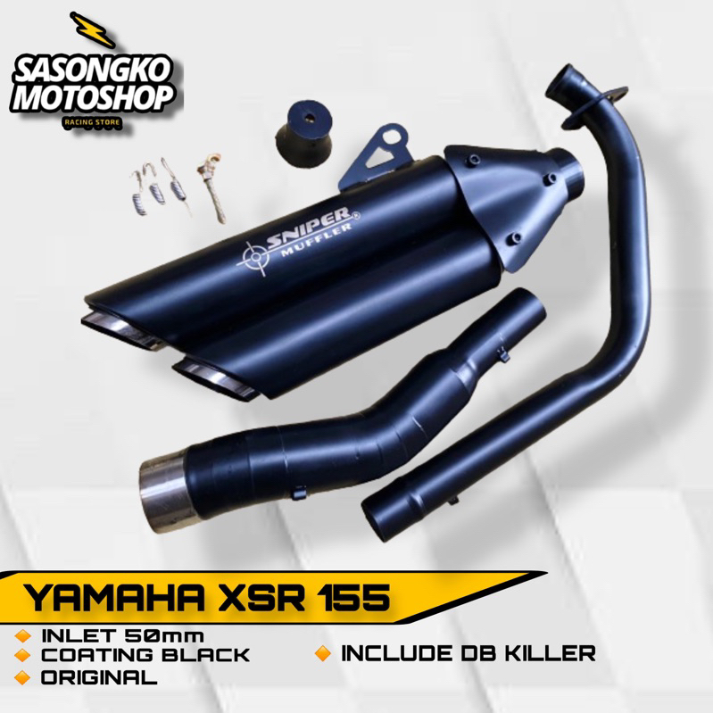 KNALPOT YAMAHA XSR 155 ORIGINAL SNIPER FULL BLACK DOUBLLE SILINCER