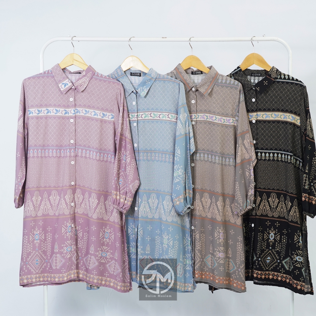 Salim Moslem - Atasan Kemeja Tunik Bahan Rayon Motif