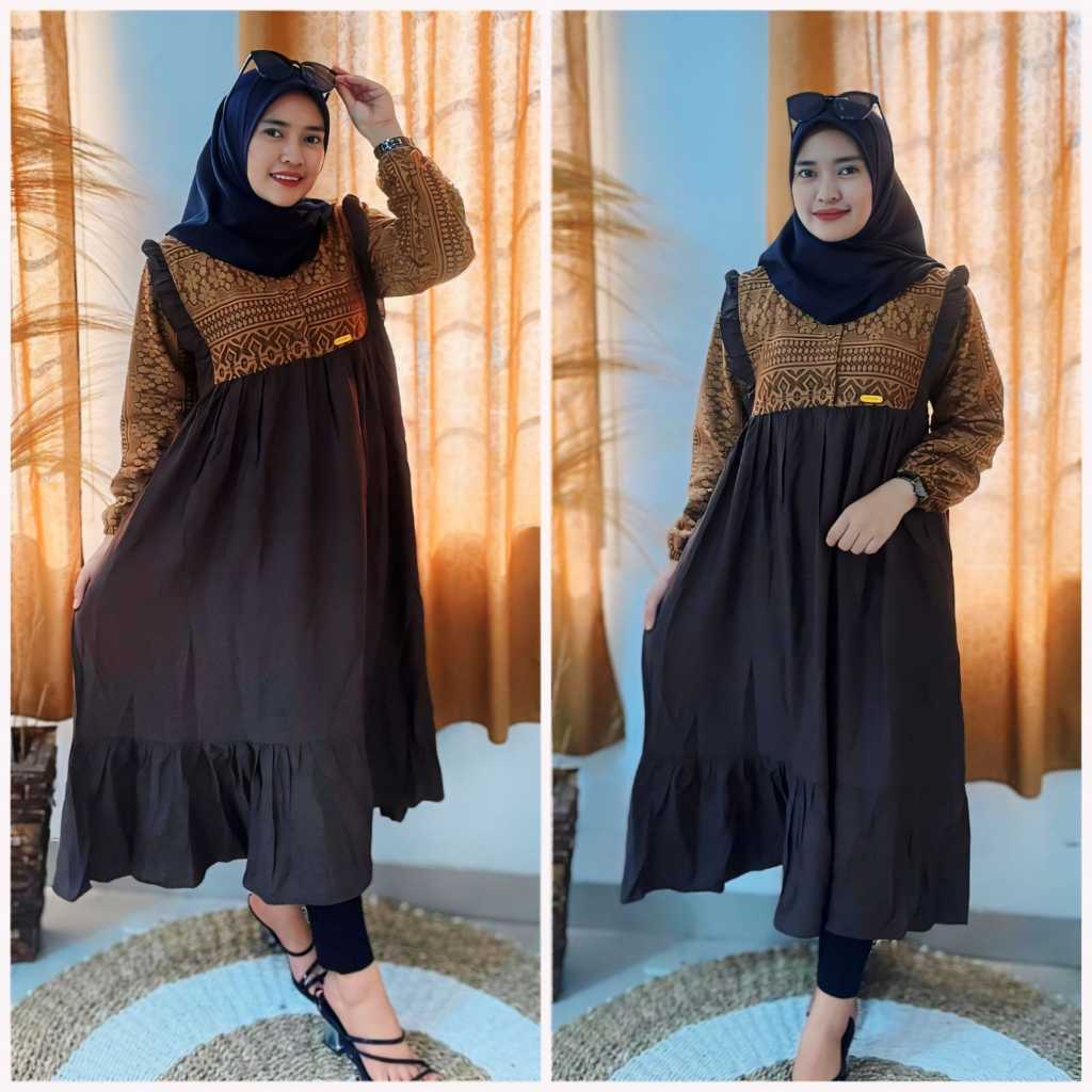 NHEI STORE MALIKA MIDI DRES NEW KONDANGAN POLOLINEN MIX BROKAT KEKINIAN