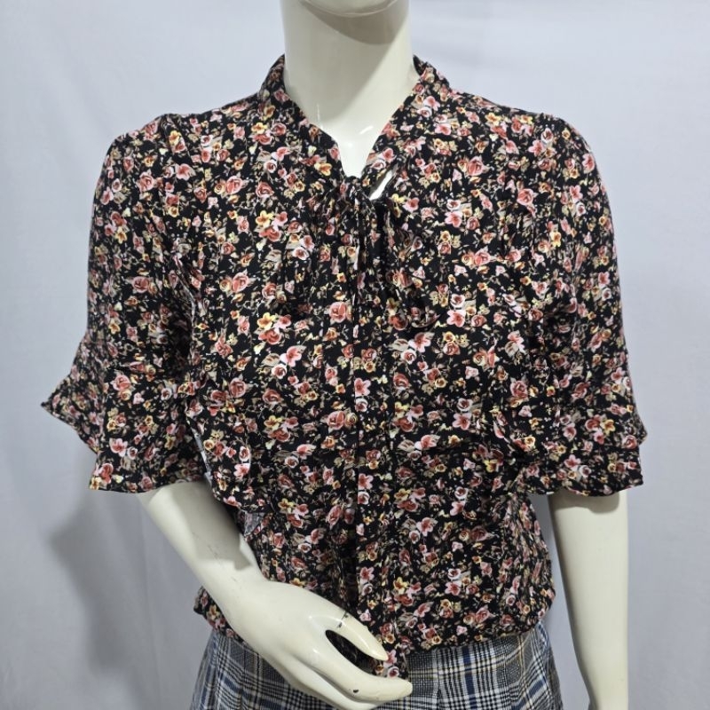 Atasan Blouse Motif Bunga Bahan Rayon Motif atasan kemeja wanita korea blus wanita