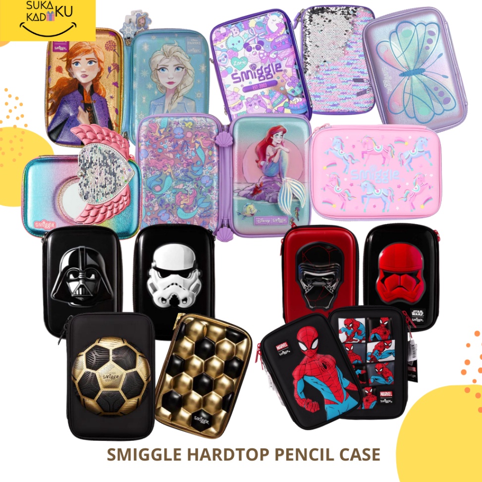 

SMIGGLE Hardtop Pencil Case 3D Seuquin Flutter Frozen Unicorn Star Wars Marvel Ariel Kotak Pensil g S7C2